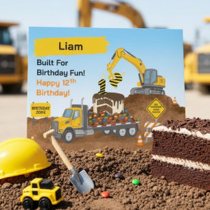 Cartão Nome Local de Construção de Aniversário de 12 anos