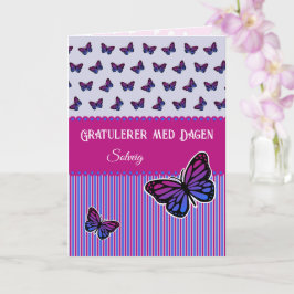 Cartão Nome norueguês da borboleta rosa e lilás