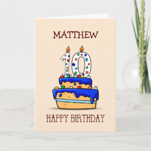 Cartão Nome Personalizado, 10º Aniversário, 10 no Bolo 