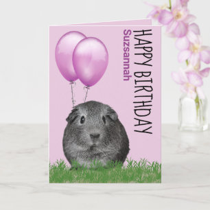 Cartão Nome Personalizado Aniversário Guiné Pig Roxo Balõ