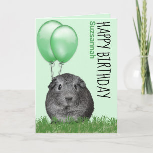 Cartão Nome Personalizado Aniversário Guiné Porco Balões