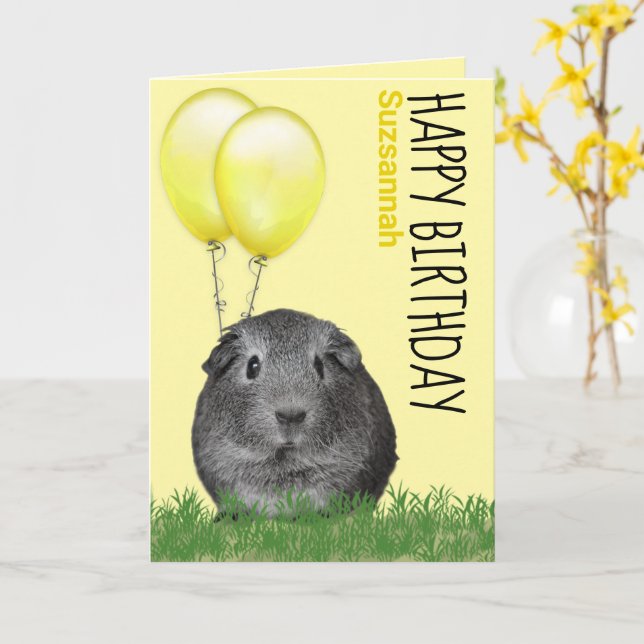 Cartão Nome Personalizado Birthday Guiné Porco Balões Ama (Flor Amarela)