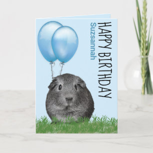 Cartão Nome Personalizado Birthday Guiné Porco Balões Azu