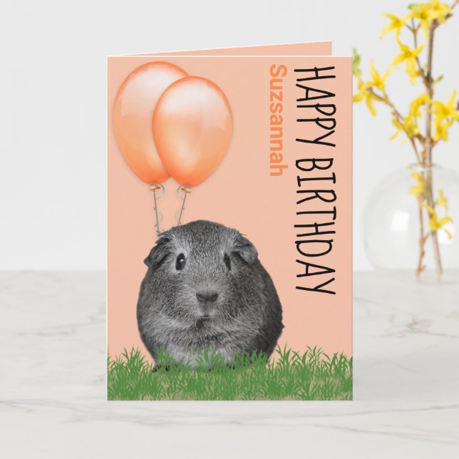 Cartão Nome Personalizado Birthday Guiné Porco Laranja Ba (Flor Amarela)