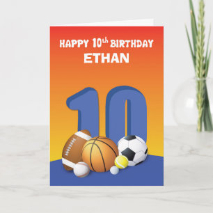 Cartão Nome Personalizado Boy 10º Aniversário de Esportes