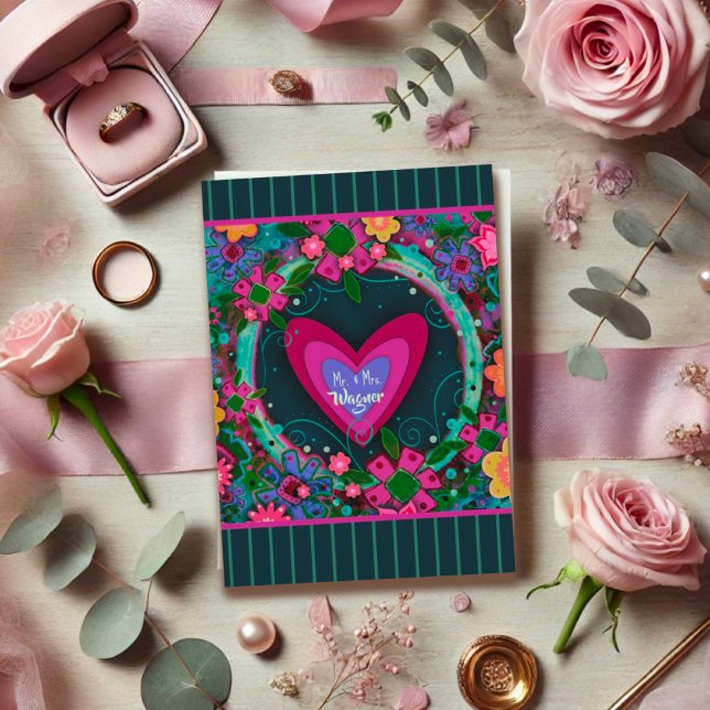 Cartão Nome Personalizado Casamento Moderno Stripe Cardía (Criador carregado)