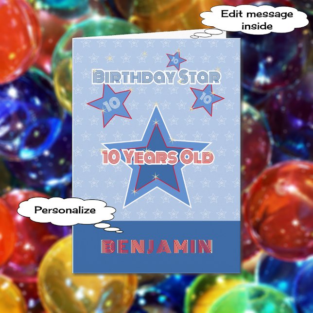 Cartão Nome personalizado da estrela do 10º aniversário (Criador carregado)