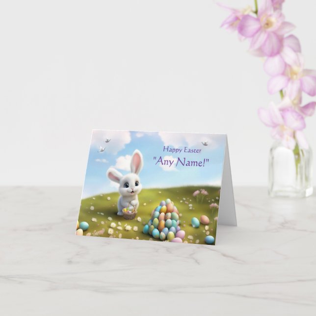 Cartão Nome personalizado da Páscoa Coelho da Páscoa Fofo (Orquídea)
