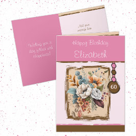 Cartão Nome personalizado de 60 anos floral castanho