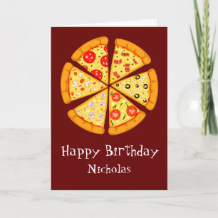 Cartão Nome personalizado de aniversário com pizza