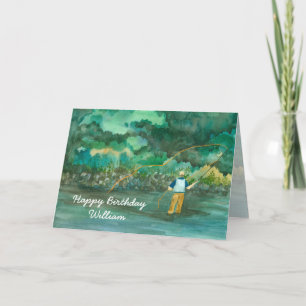 Cartão Nome Personalizado de Aniversário Feliz de Pesca