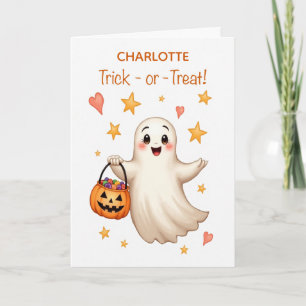 Cartão Nome Personalizado de Halloween Garota Encantadora