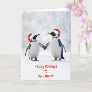 Cartão Nome personalizado de Natal Casal Pinguins