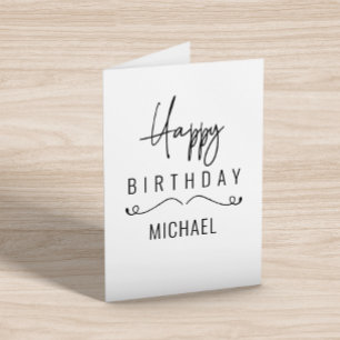Cartão Nome Personalizado de Script Minimalista Birthday