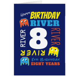 Cartão nome personalizado do 8º aniversário gamer de pixe