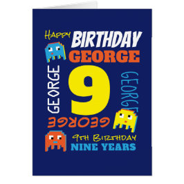 Cartão nome personalizado do 9º aniversário gamer de pixe