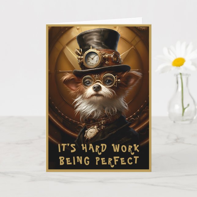 Cartão Nome Personalizado do Cão Yorkie Steampunk Saudaçã (Planta pequena)