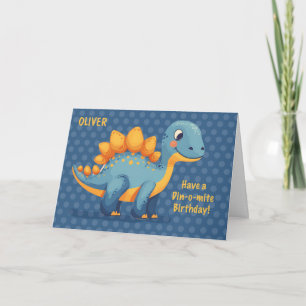 Cartão Nome Personalizado do Little Boy Birthday Dinosaur