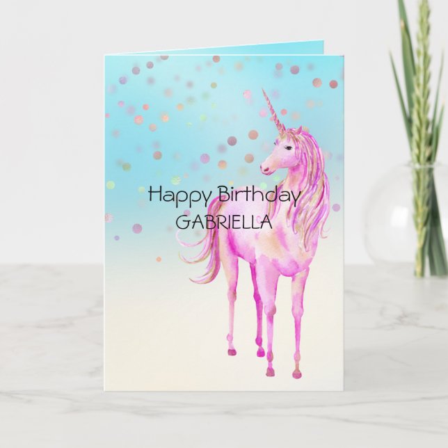 Cartão Nome Personalizado do Unicorn Confetti Dourado ros (Frente)