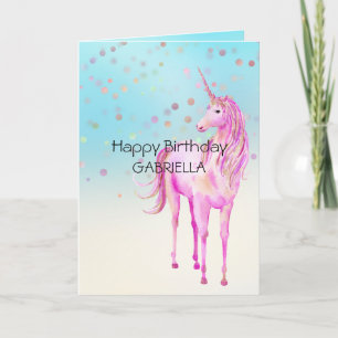 Cartão Nome Personalizado do Unicorn Confetti Dourado ros