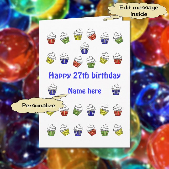 Cartão Nome personalizado dos cupcakes de 27 anos (27 cupcakes)