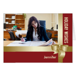 Cartão Nome Personalizado e Feriado de Foto Vermelho, Arc