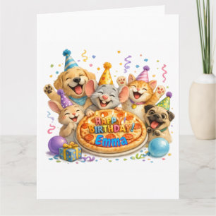Cartão Nome Personalizado Festa de Aniversário Pizza Anim