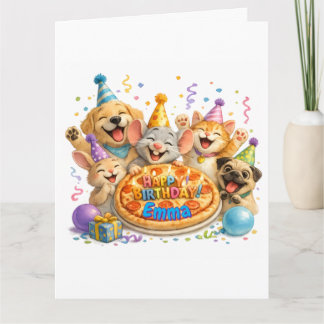 Cartão Nome Personalizado Festa de Aniversário Pizza Anim
