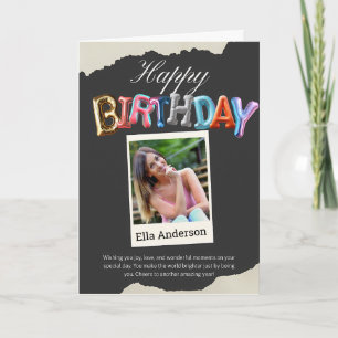 Cartão Nome Personalizado Foto Balão Rasgado Aniversário