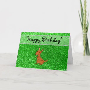 Cartão Nome personalizado glitter verde kangaroo