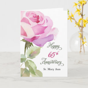 Cartão Nome Personalizado Irmã 65º Aniversário Rosa Rosa