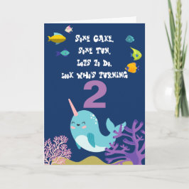 Cartão Nome Personalizado Narwhal Aniversário