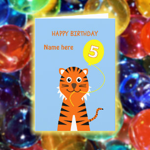 Cartão Nome personalizado tigre de aniversário 5 pálido