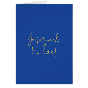 Cartão Nomes de Casal de Caligrafia Chic Adorável Azul e