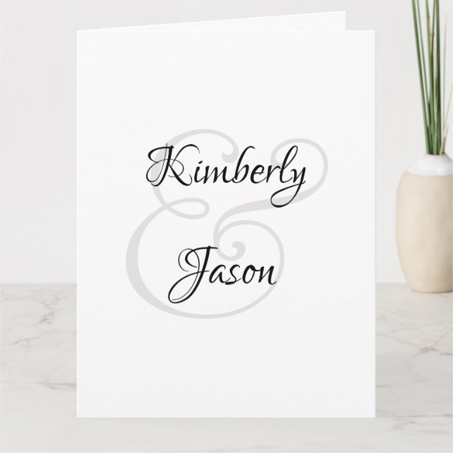 Cartão Nomes de Script Dele e Dela, Preto e Cinza (Frente)