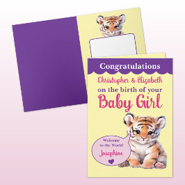 Cartão Nomes fofos de tigre rosa roxo menina bebê