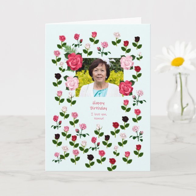 Cartão Nonna, aniversário, Rosas (Planta pequena)
