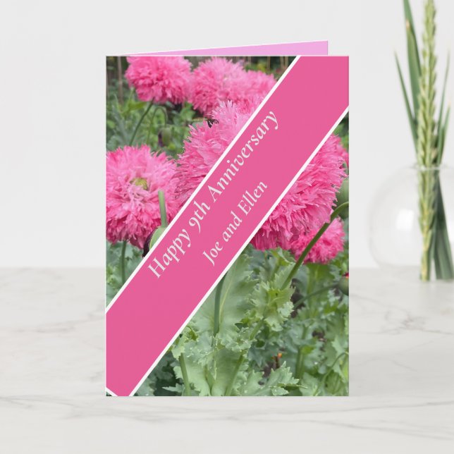 Cartão Nono aniversário de Casamento, Poppy (Frente)