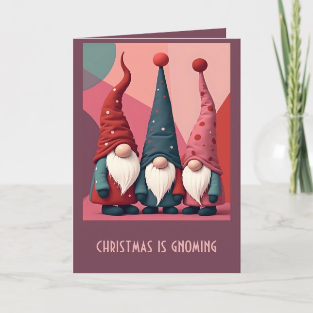 Cartão Nordic Christmas Gnomes Retro Modern Kitschmas (Frente)