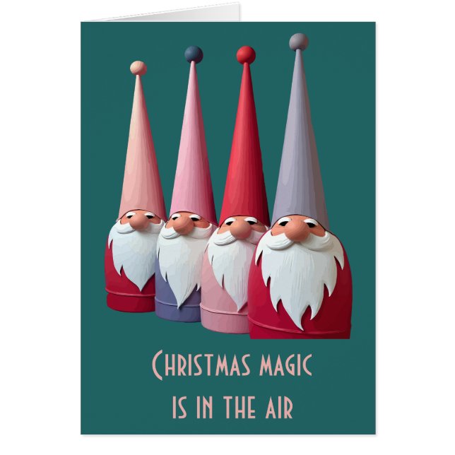 Cartão Nordic Gnomes Retro Modern Christmas Kitsch Cut  (Frente)