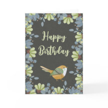 Nórdico Verde Bird Floral Watercolor Aniversário