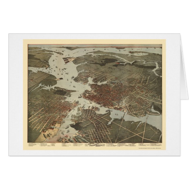 Cartão Norfolk, mapa panorâmico do VA - 1891 (Frente Horizontal)