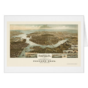Cartão Norfolk, mapa panorâmico do VA - 1892