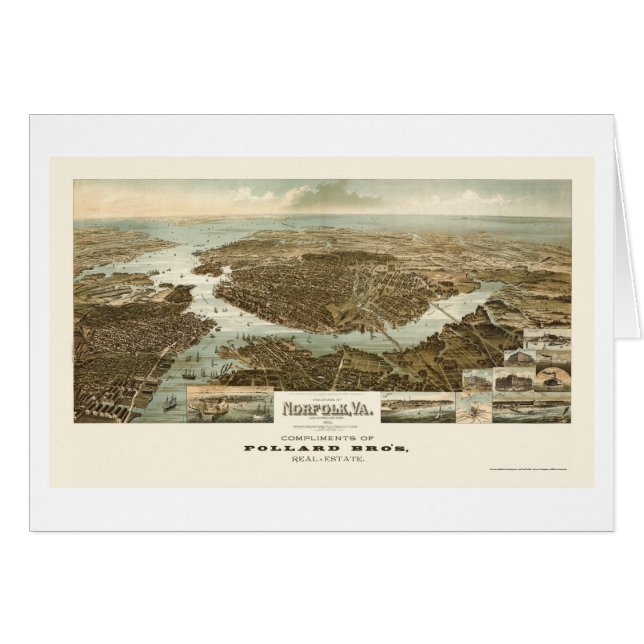 Cartão Norfolk, mapa panorâmico do VA - 1892 (Frente Horizontal)