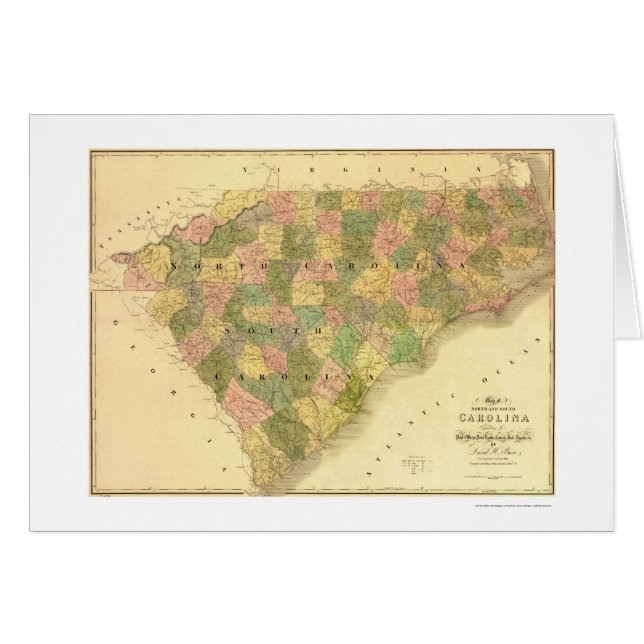 Cartão Norte & mapa 1839 de South Carolina (Frente Horizontal)