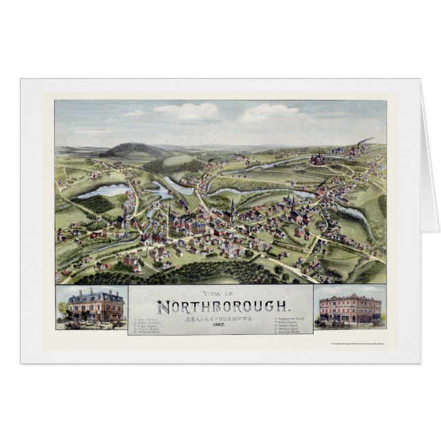 Cartão Northborough, mapa panorâmico das MÃES - 1887 (Frente Horizontal)