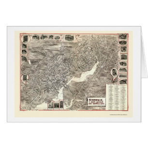 Cartão Norwalk, mapa panorâmico do CT - 1899
