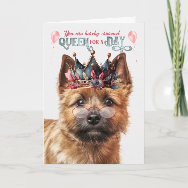 Cartão Norwich Terrier Dog Queen Day Engraçado Aniversári (Frente)