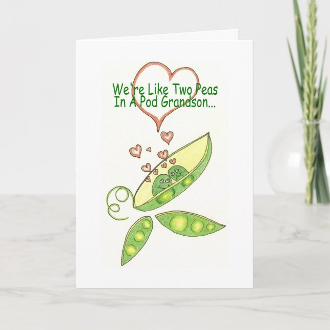Cartão Nós somos como duas ervilhas em um cumprimento do (Frente)