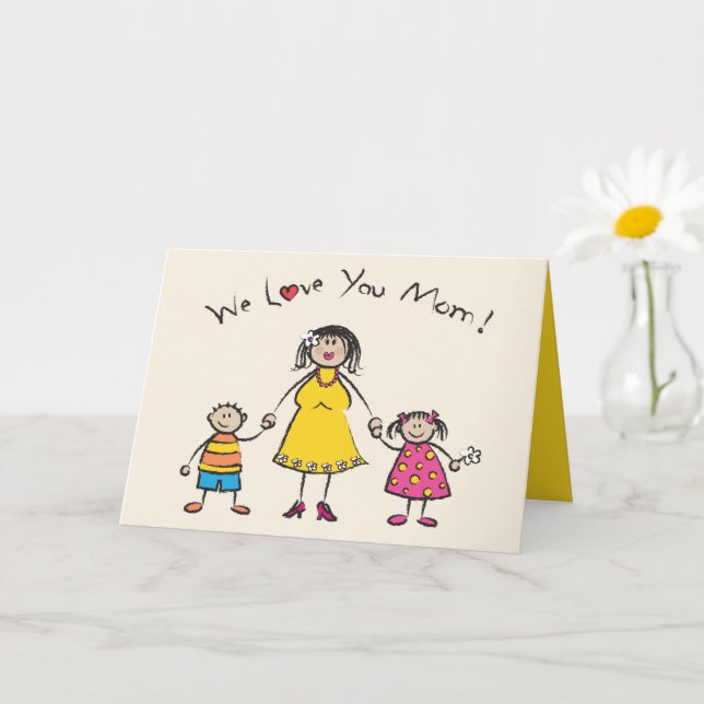 Cartão Nós Te Amo Mãe Família Cartoon Feliz Dia de as mãe (Planta pequena)